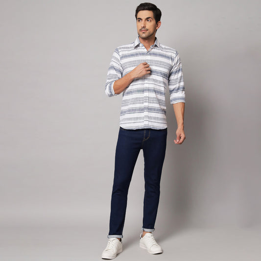 Grey Horizontal Striped Shirt – Cotton & Linen Blend | Koash by Nidhi Collection