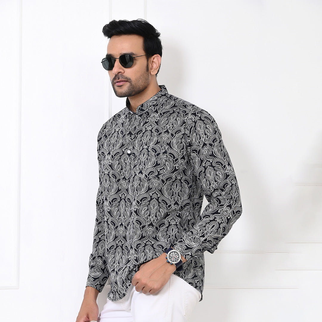 Black and White Paisley Short Kurta