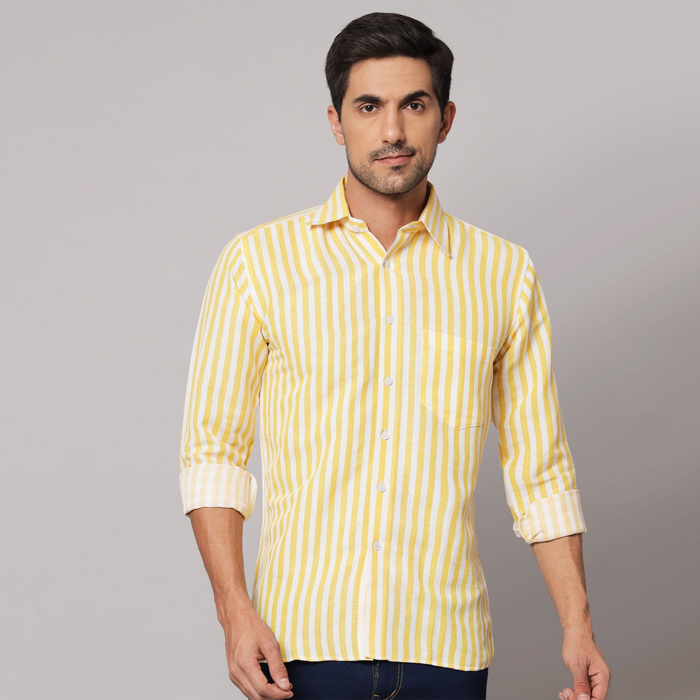 Yellow Striped Shirt – 100% Linen | Koash by Nidhi Collection