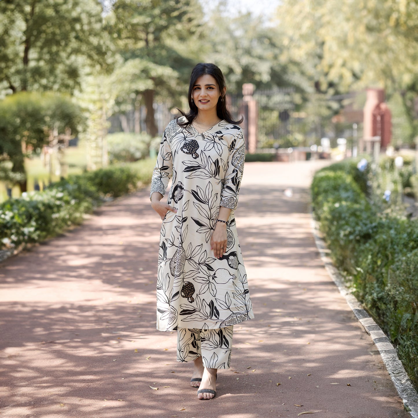 Botanical Noir Cotton Rayon Co-ord Set