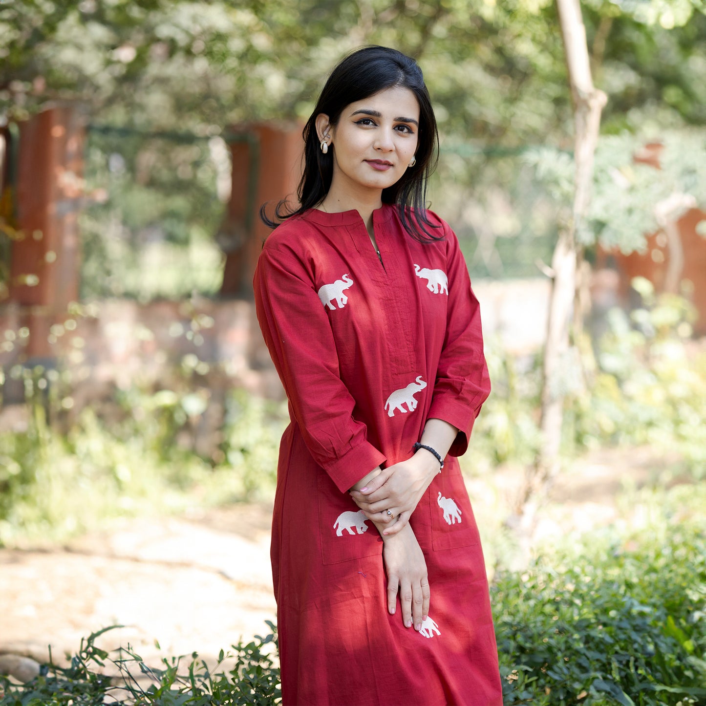 Royal Elephant Red Cotton Co-ord Set