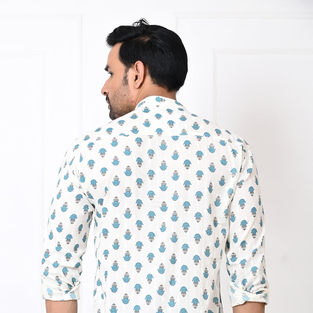 Blue Petal Self Design Short Kurta