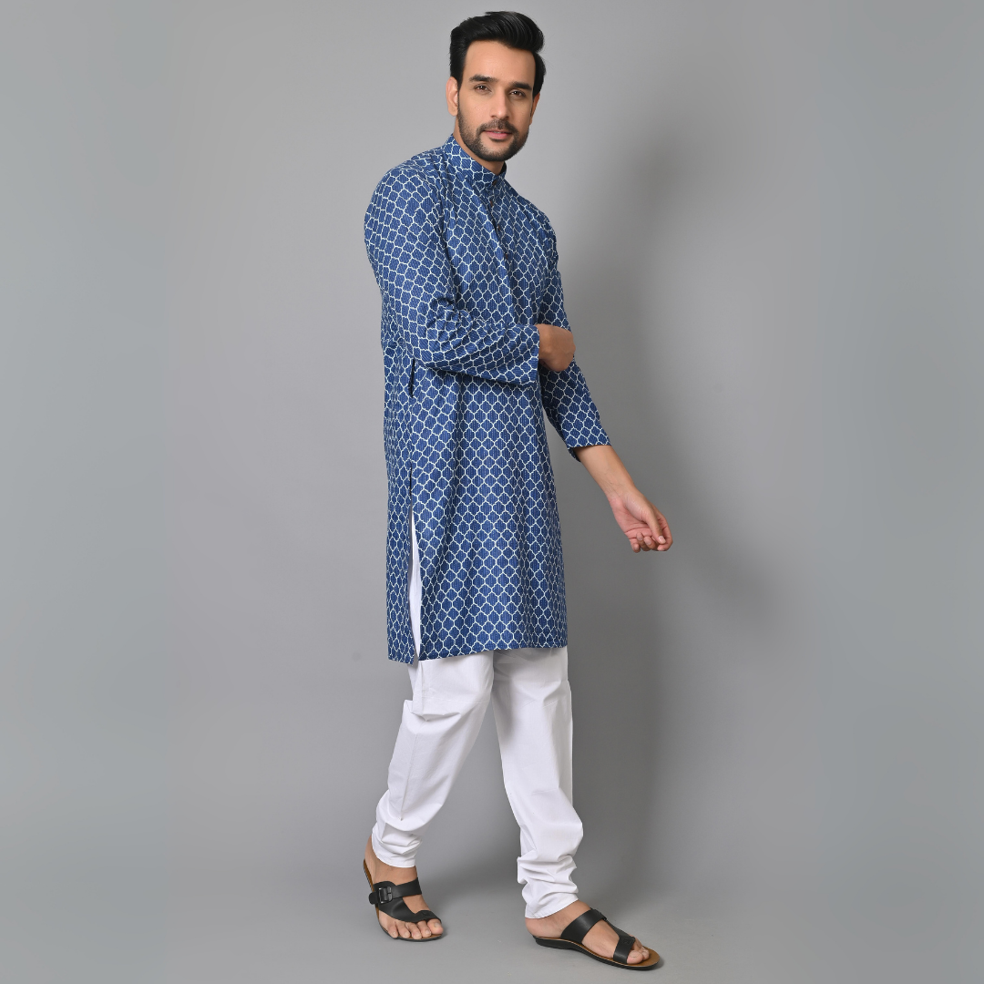 Indigo Blue Printed Long Kurta