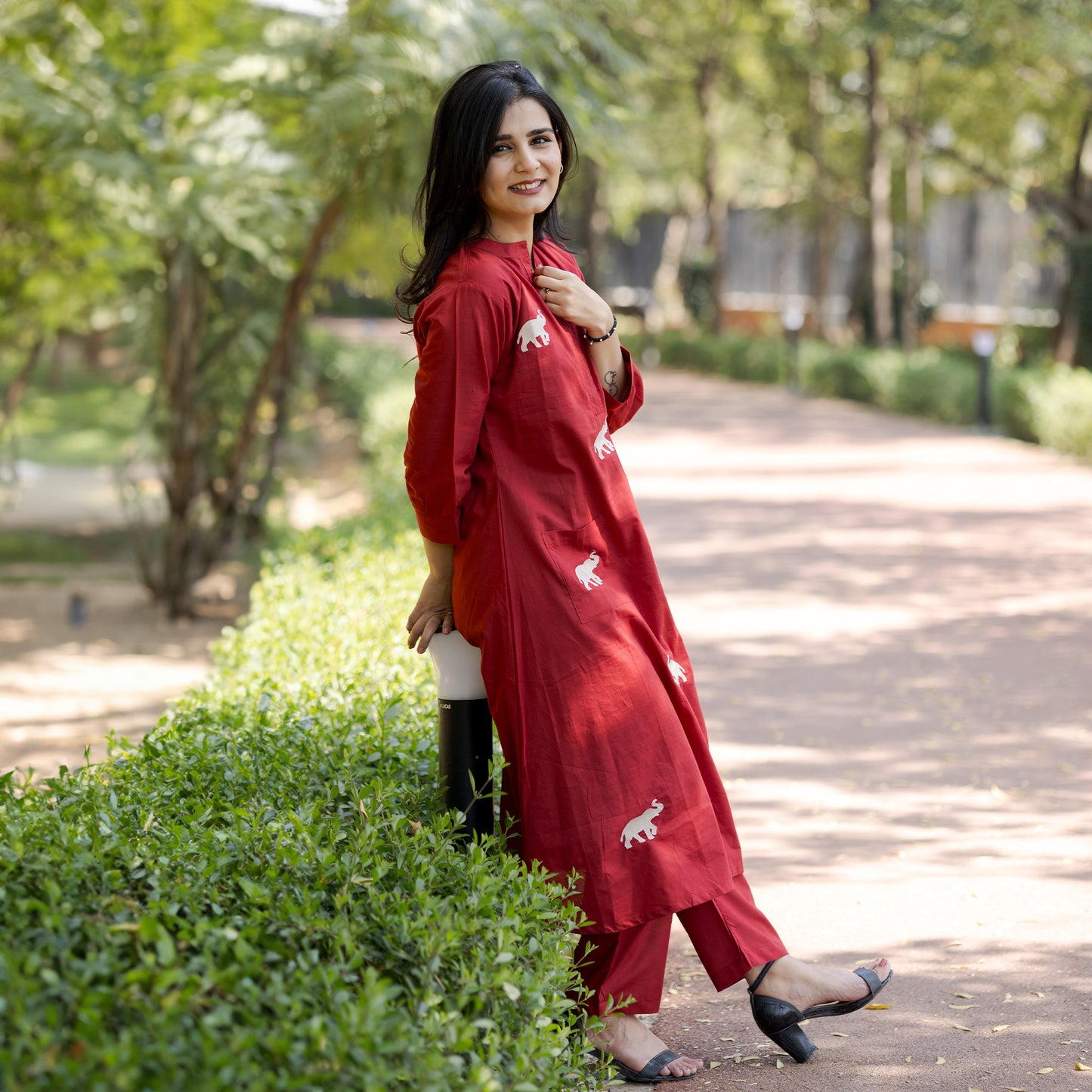 Royal Elephant Red Cotton Co-ord Set