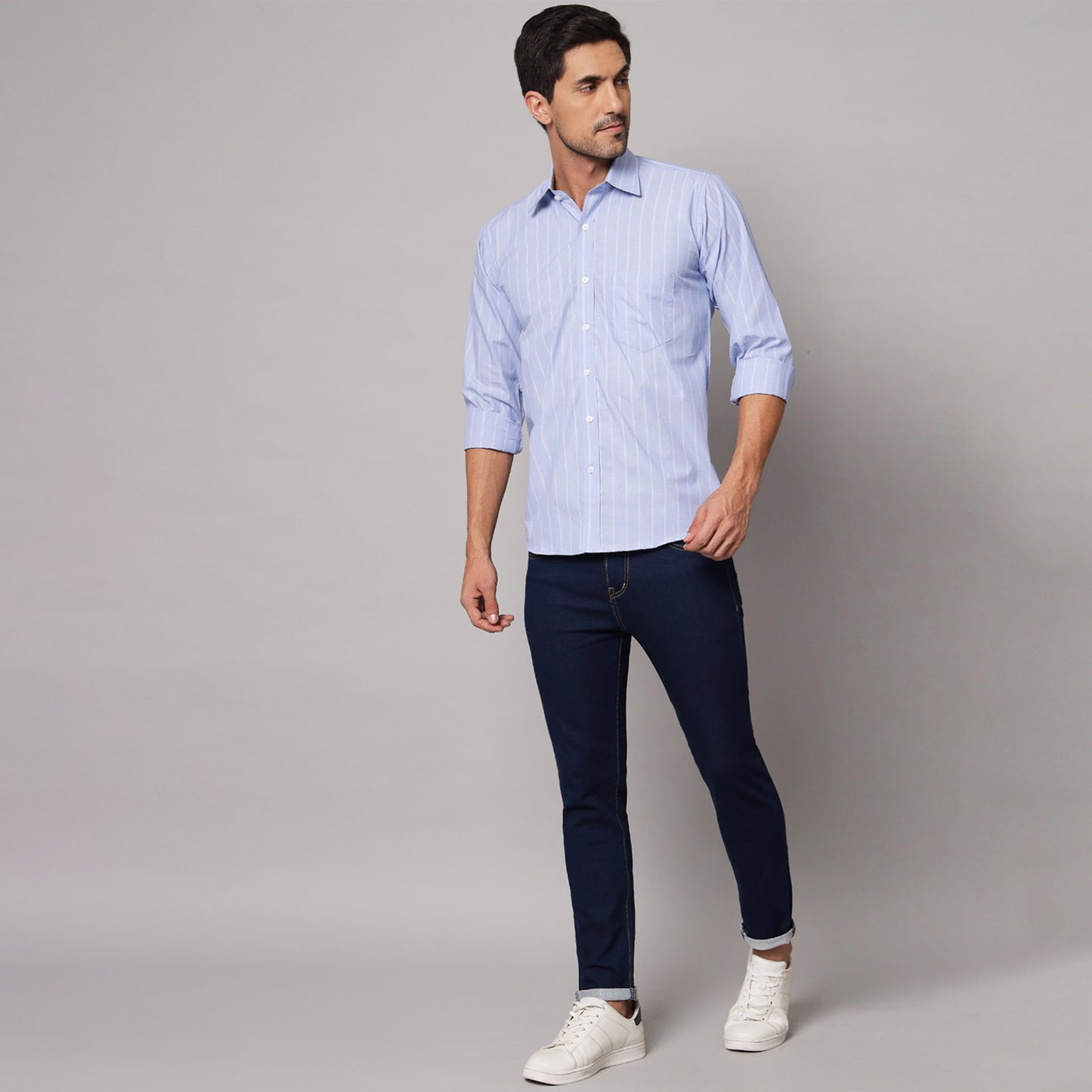 White & Blue Striped Shirt – 100% Cotton | Koash by Nidhi Collection