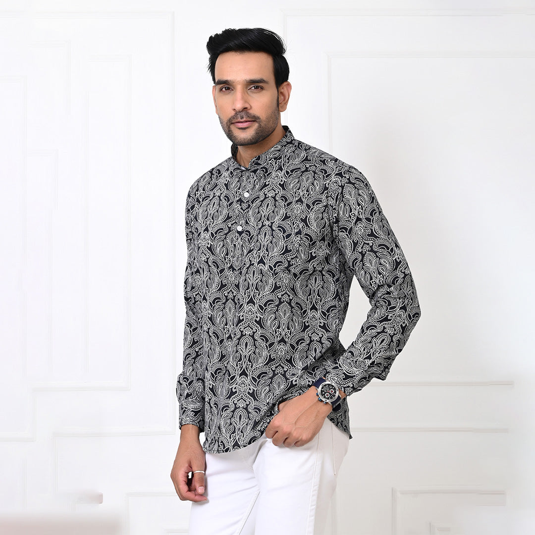 Black and White Paisley Short Kurta