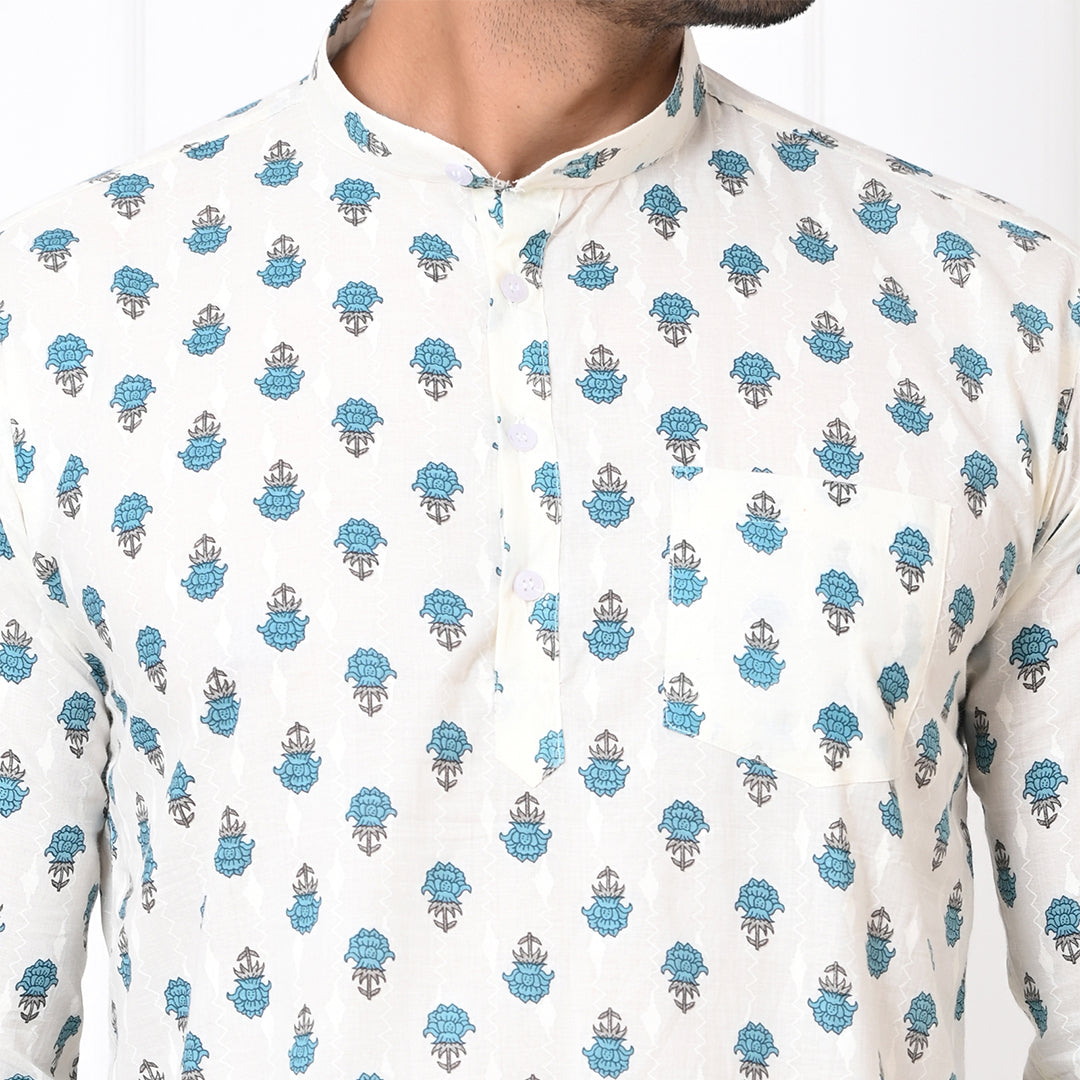Blue Petal Self Design Short Kurta