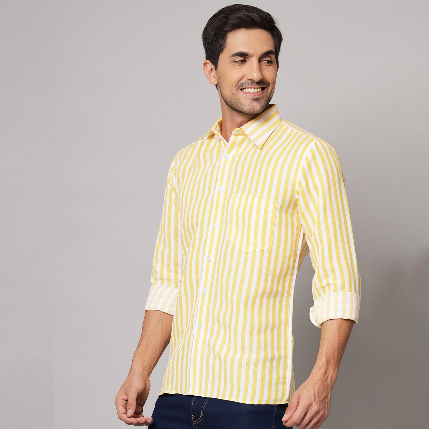 Yellow Striped Shirt – 100% Linen | Koash by Nidhi Collection