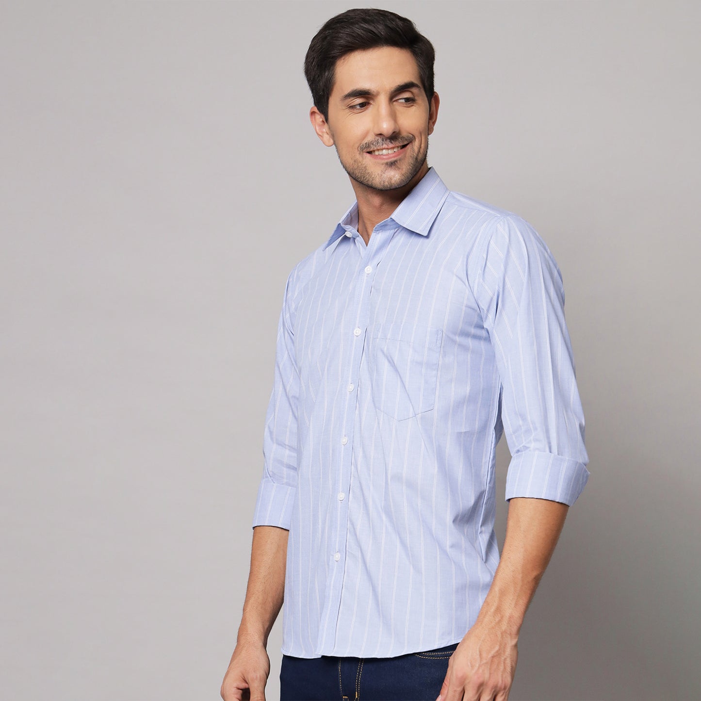 White & Blue Striped Shirt – 100% Cotton | Koash by Nidhi Collection