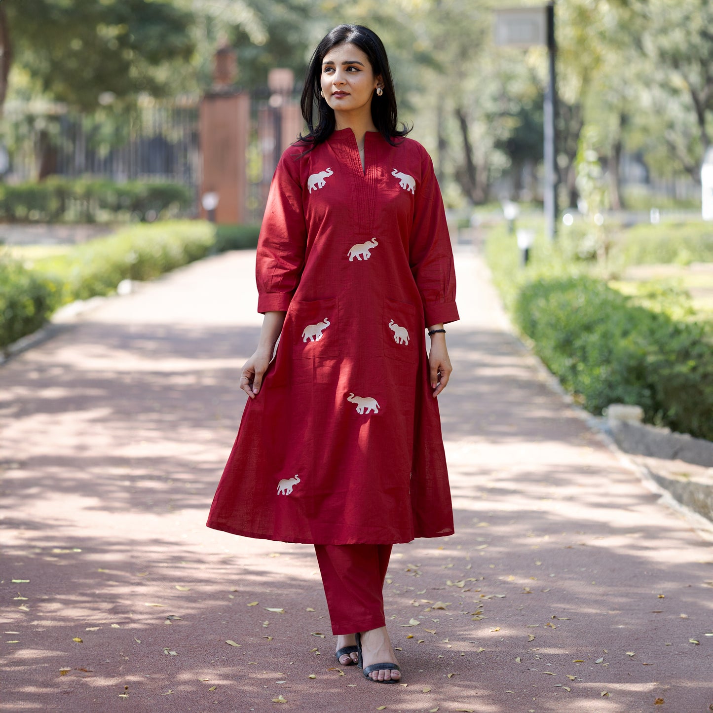 Royal Elephant Red Cotton Co-ord Set