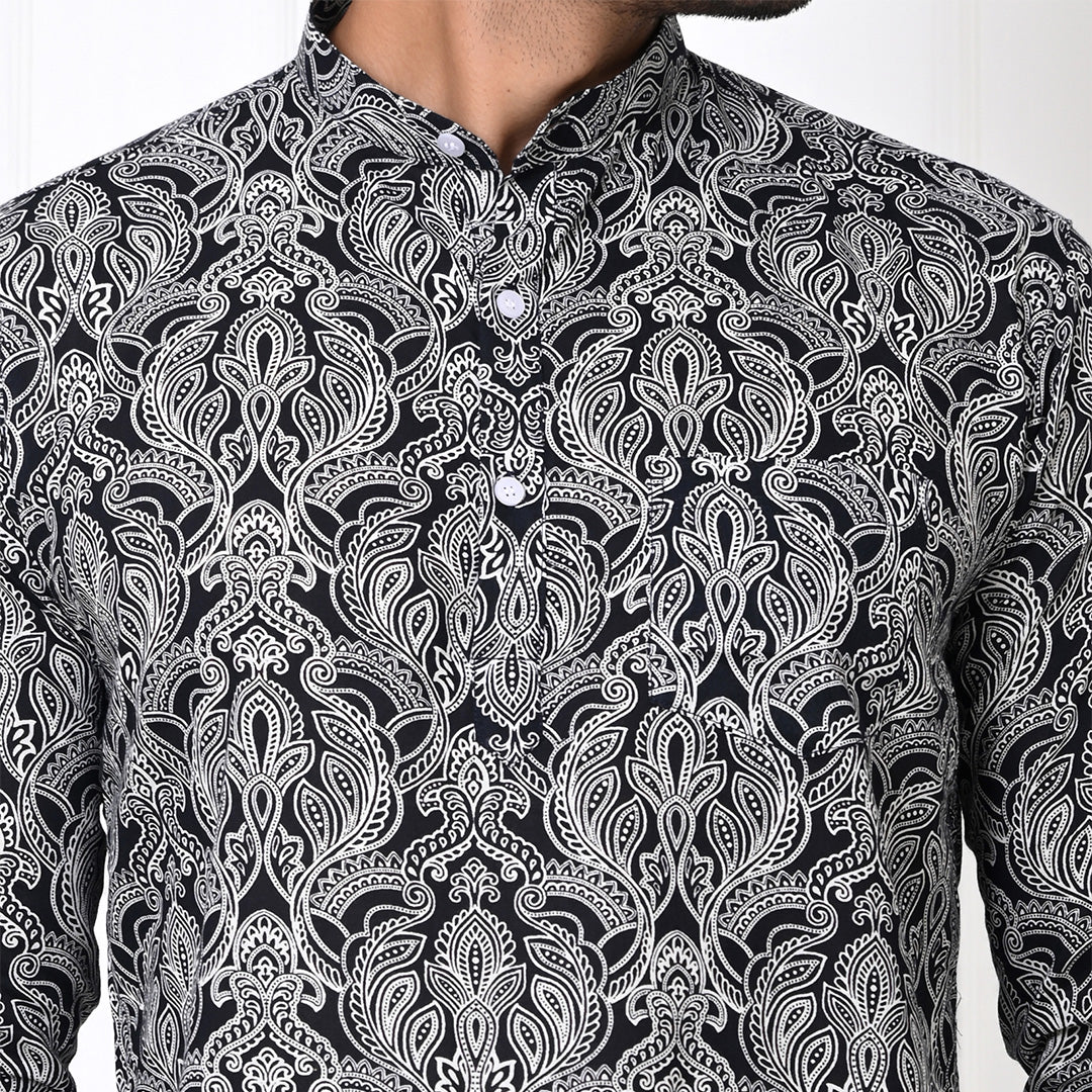 Black and White Paisley Short Kurta