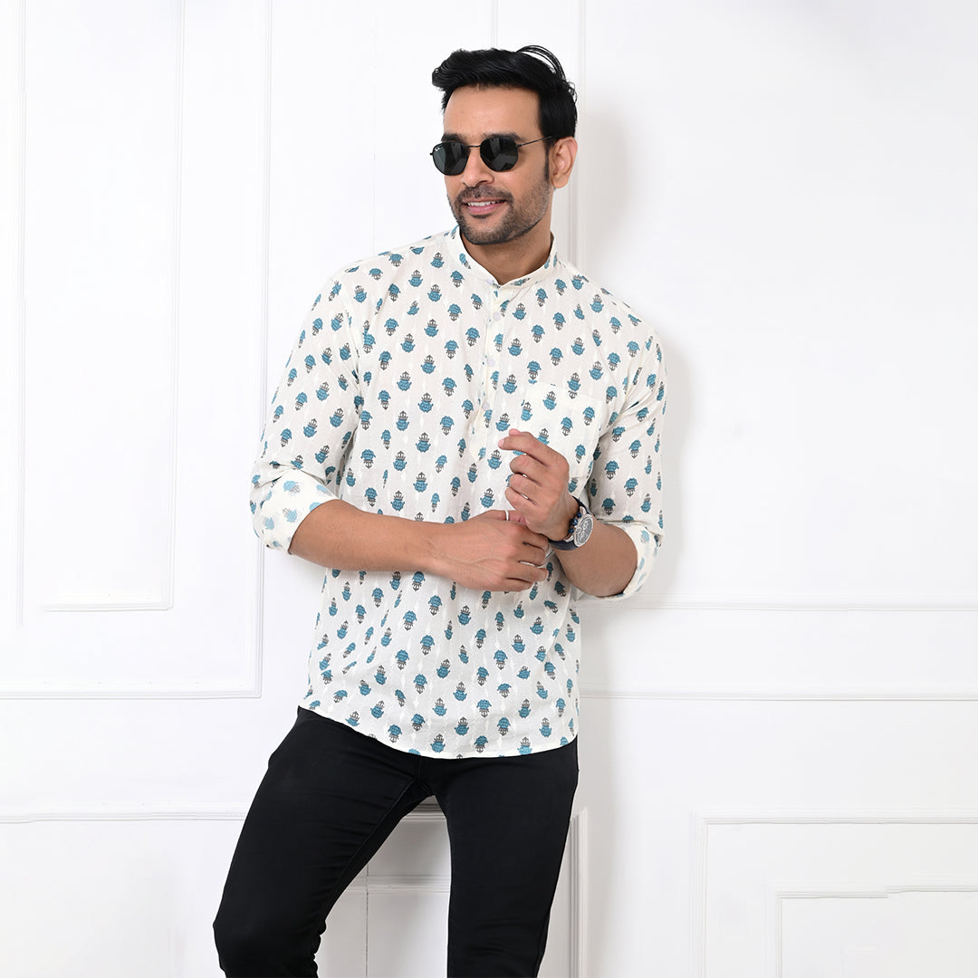 Blue Petal Self Design Short Kurta