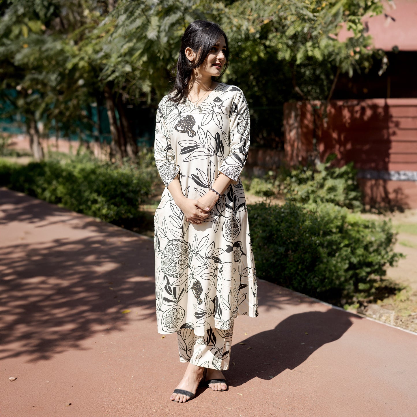 Botanical Noir Cotton Rayon Co-ord Set