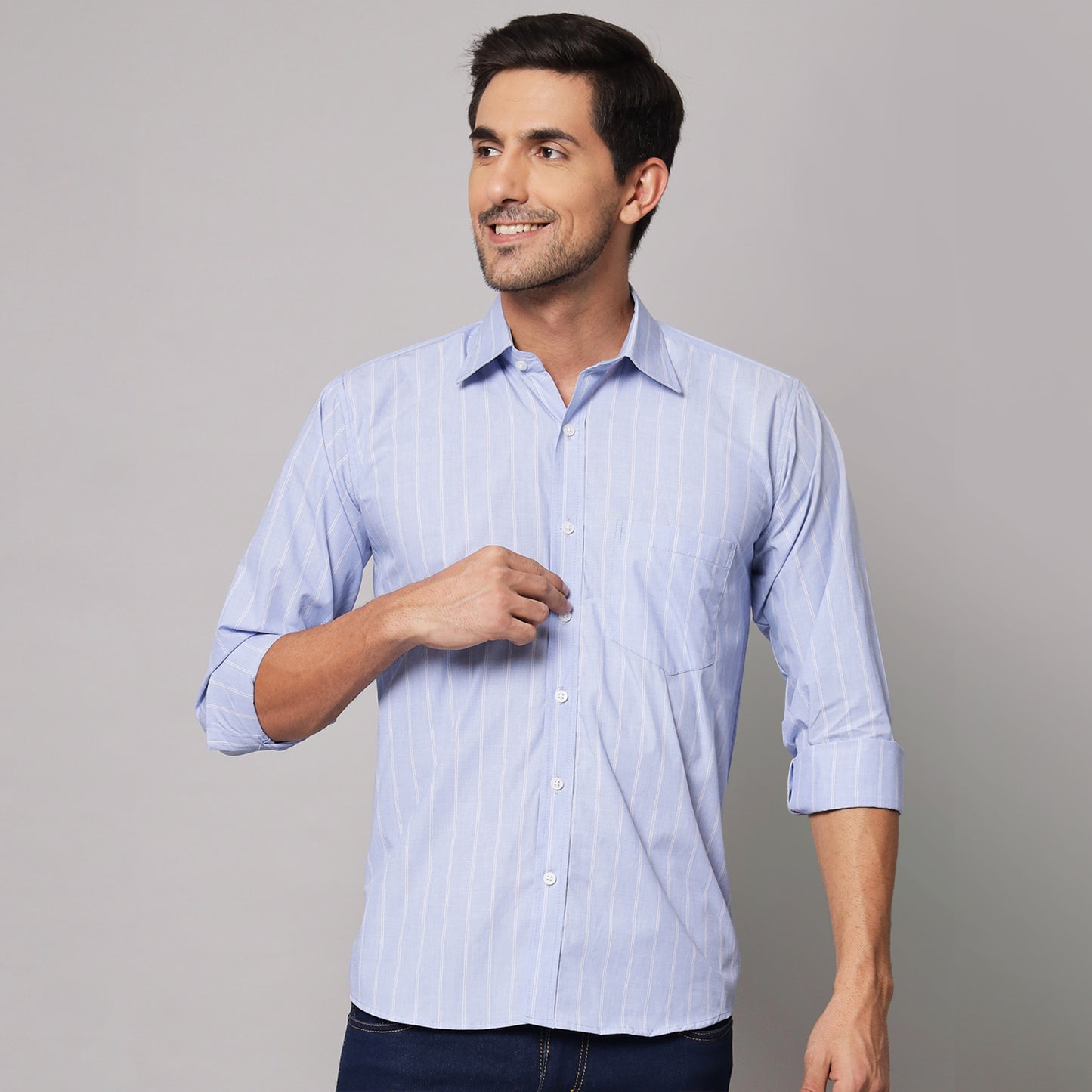 White & Blue Striped Shirt – 100% Cotton | Koash by Nidhi Collection