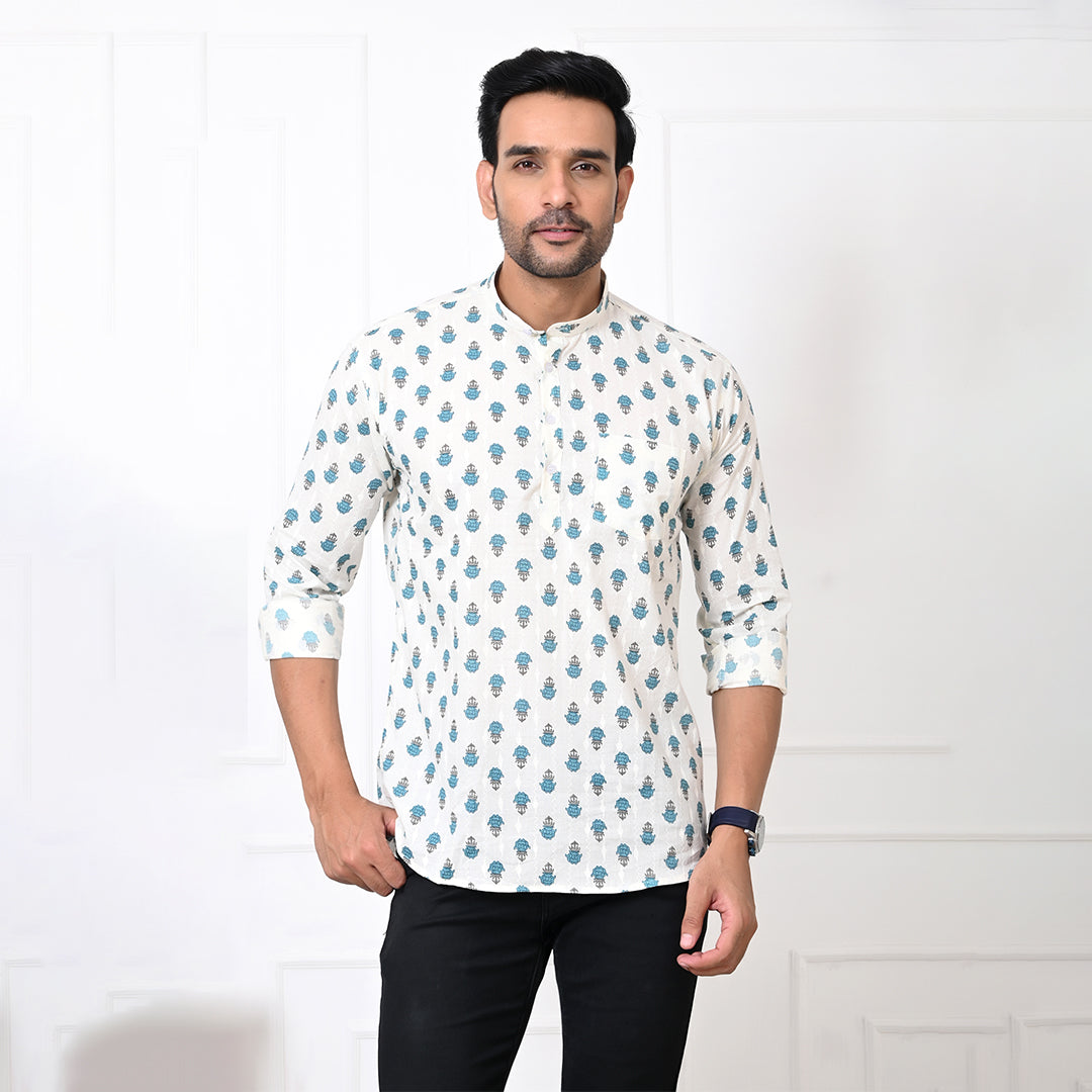 Blue Petal Self Design Short Kurta
