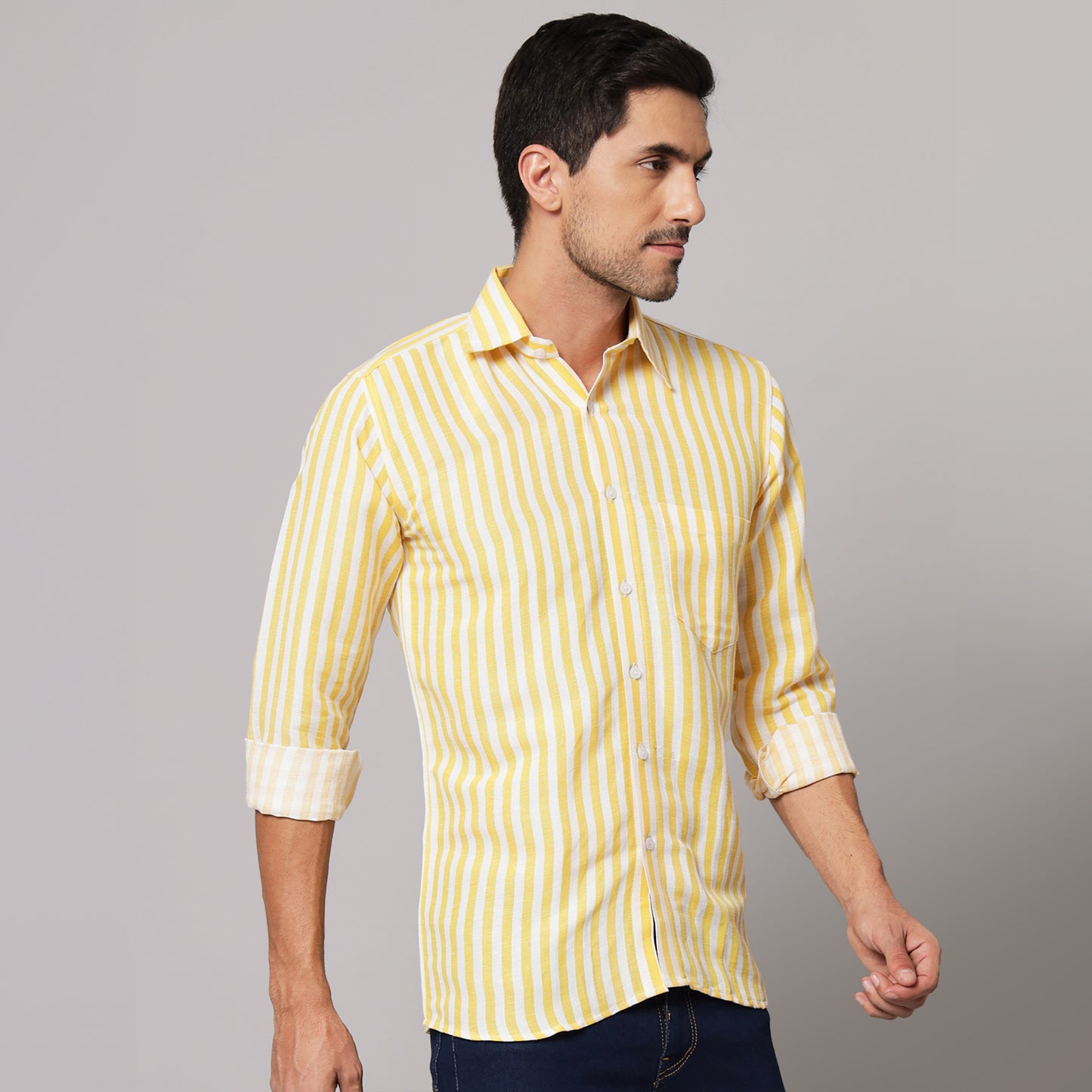 Yellow Striped Shirt – 100% Linen | Koash by Nidhi Collection