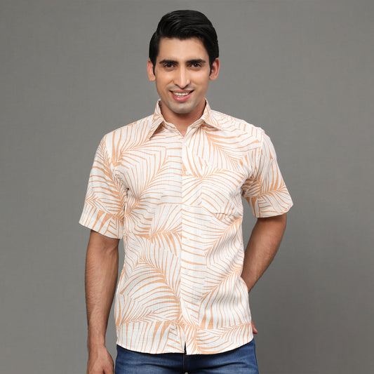 Peach Printed Half Shirt – Premium Linen | Koash by Nidhi Collection