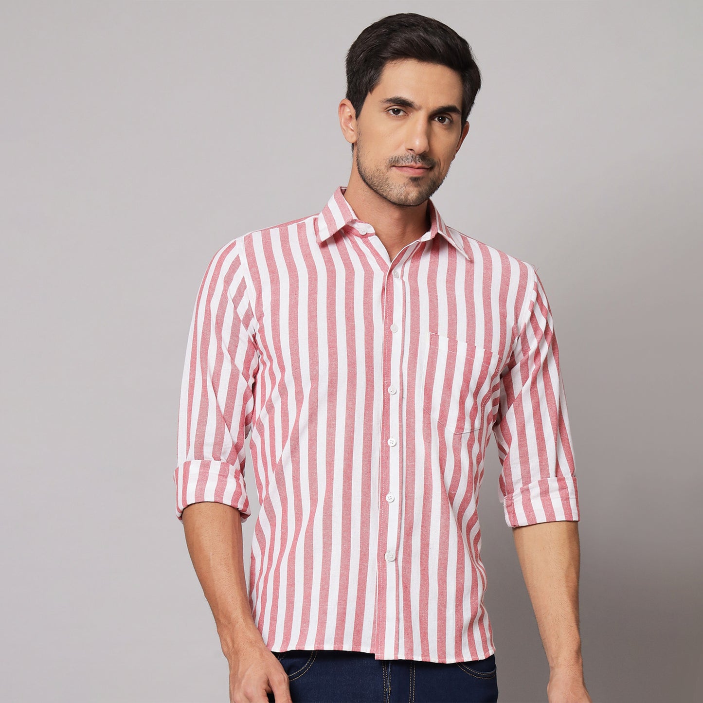 Red Striped Shirt – Cotton & Linen Blend | Koash by Nidhi Collection