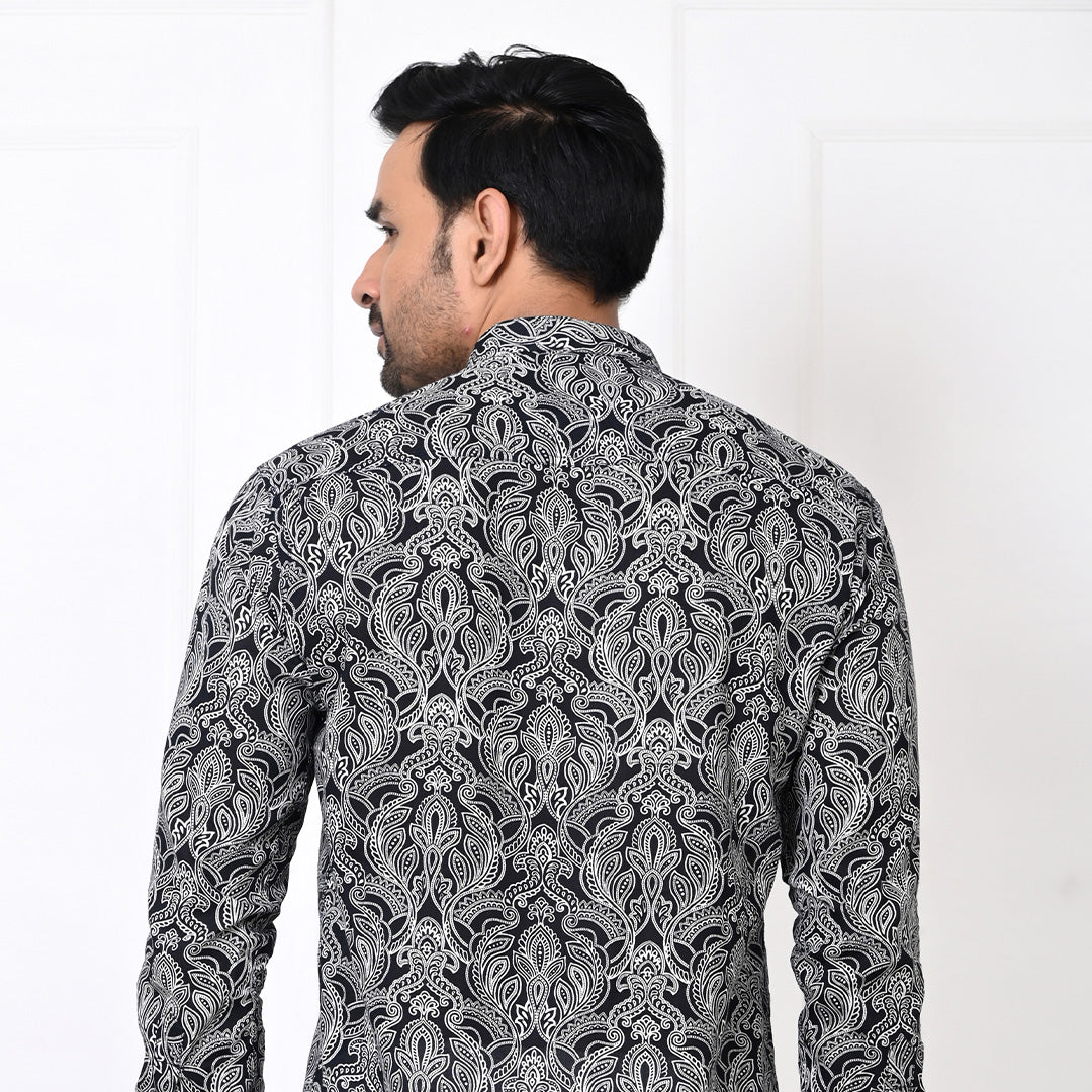 Black and White Paisley Short Kurta