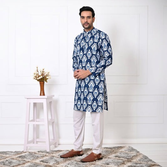 Royal Blue Motif Long Kurta