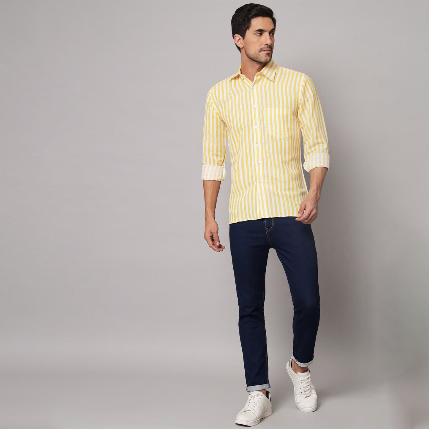 Yellow Striped Shirt – 100% Linen | Koash by Nidhi Collection