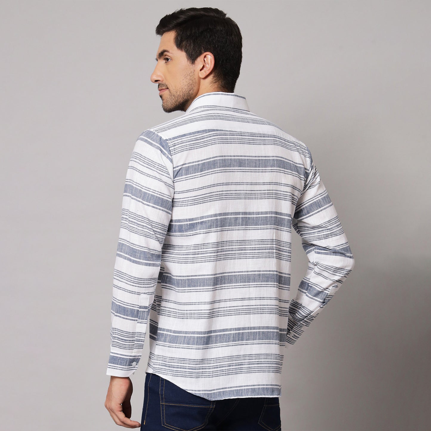 Grey Horizontal Striped Shirt – Cotton & Linen Blend | Koash by Nidhi Collection