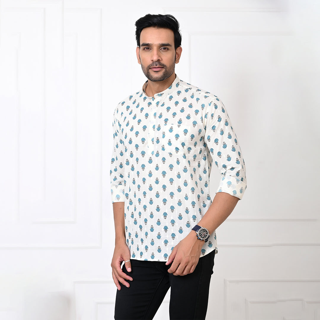 Blue Petal Self Design Short Kurta
