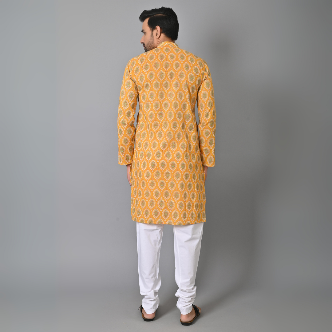 Yellow HandBlock Printed Long Kurta