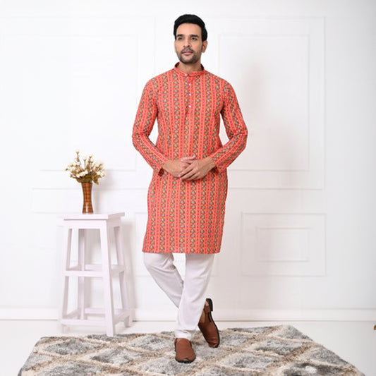 Red Regal striped long kurta