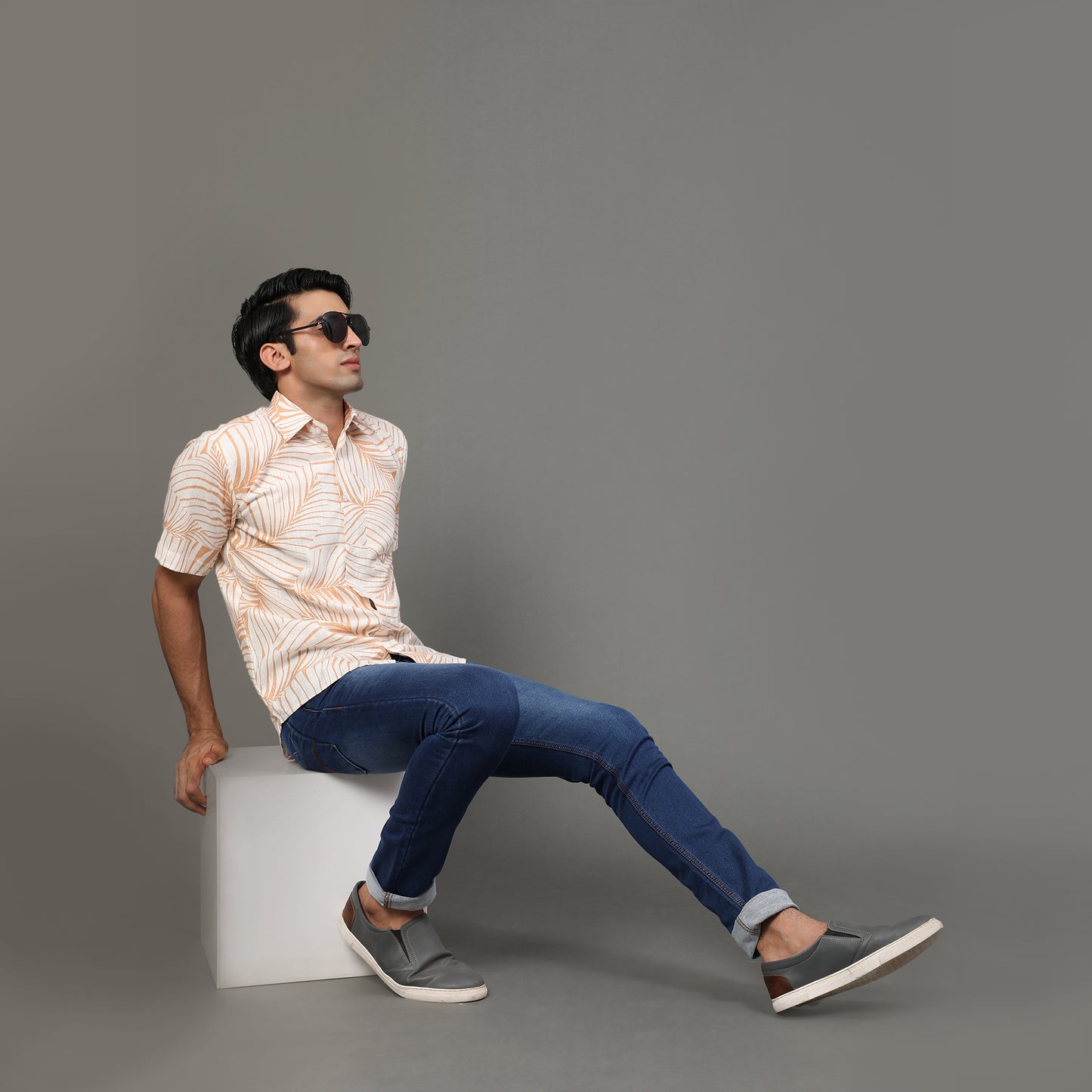 Peach Printed Half Shirt – Premium Linen | Koash by Nidhi Collection