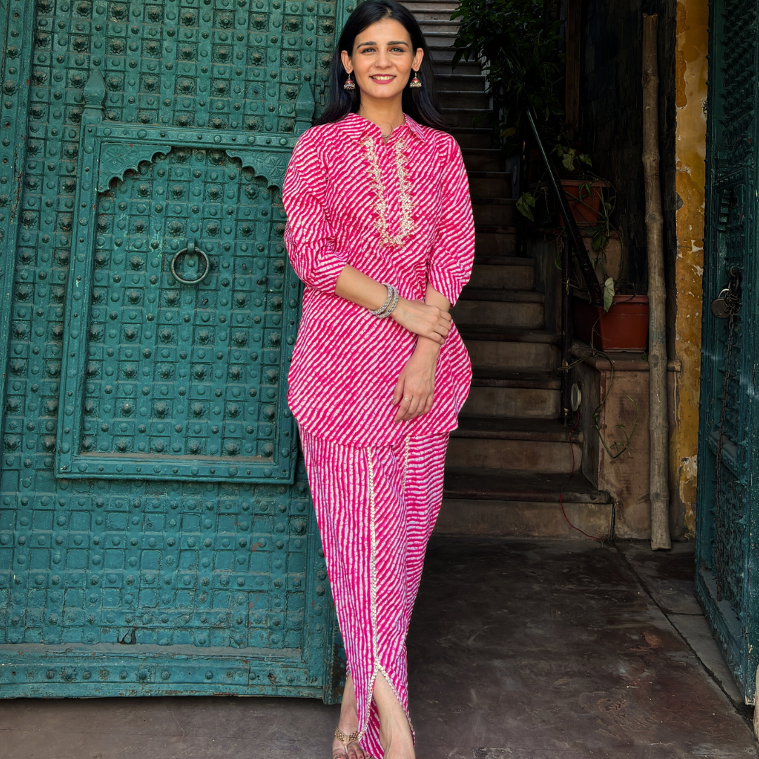 Pink Pearl Embellished Lehariya