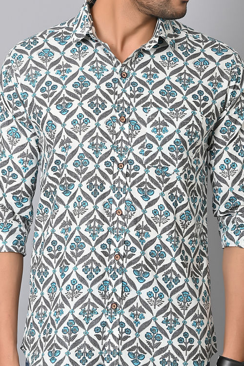 Mistique Blue Printed Full Sleeves Shirt