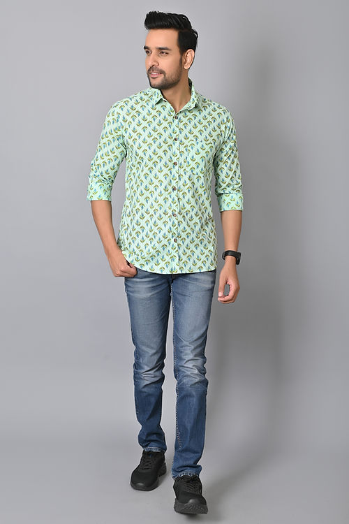 Leafy Pastel Printed Full Sleeves Shirt