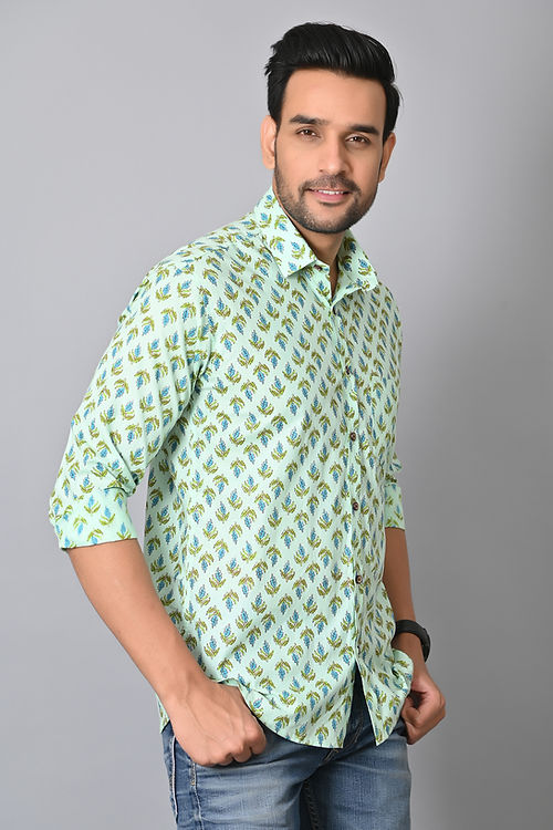 Leafy Pastel Printed Full Sleeves Shirt