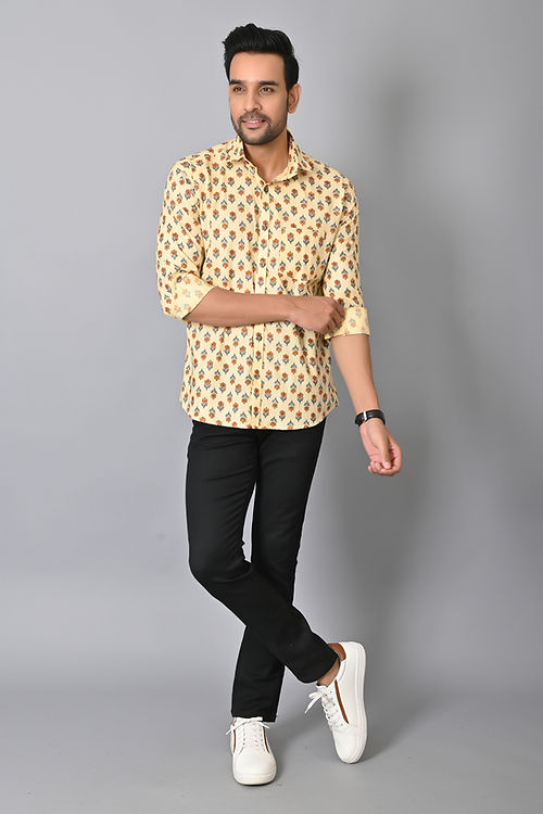 Creamy Flower Printed Full Sleeves Shirt