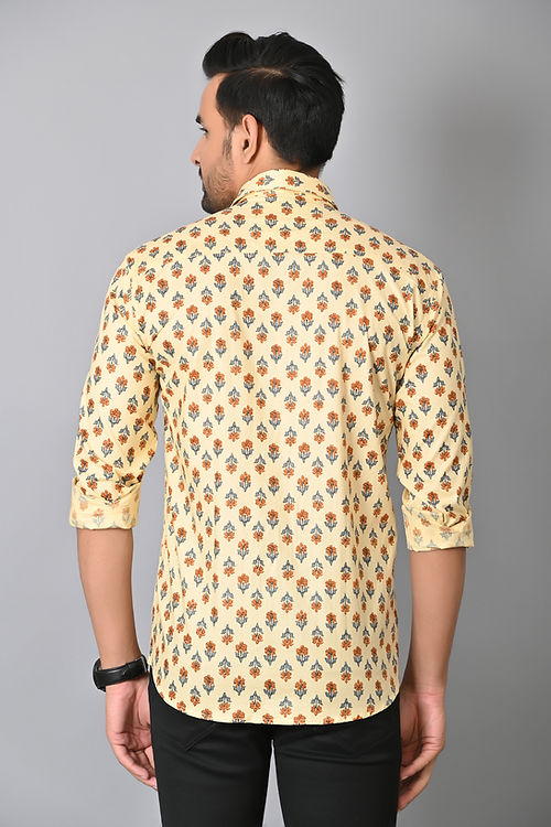 Creamy Flower Printed Full Sleeves Shirt