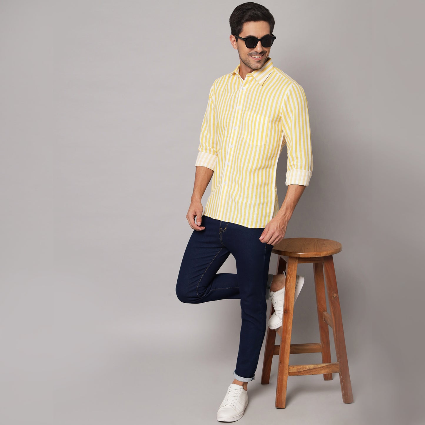 Yellow Striped Shirt – 100% Linen | Koash by Nidhi Collection