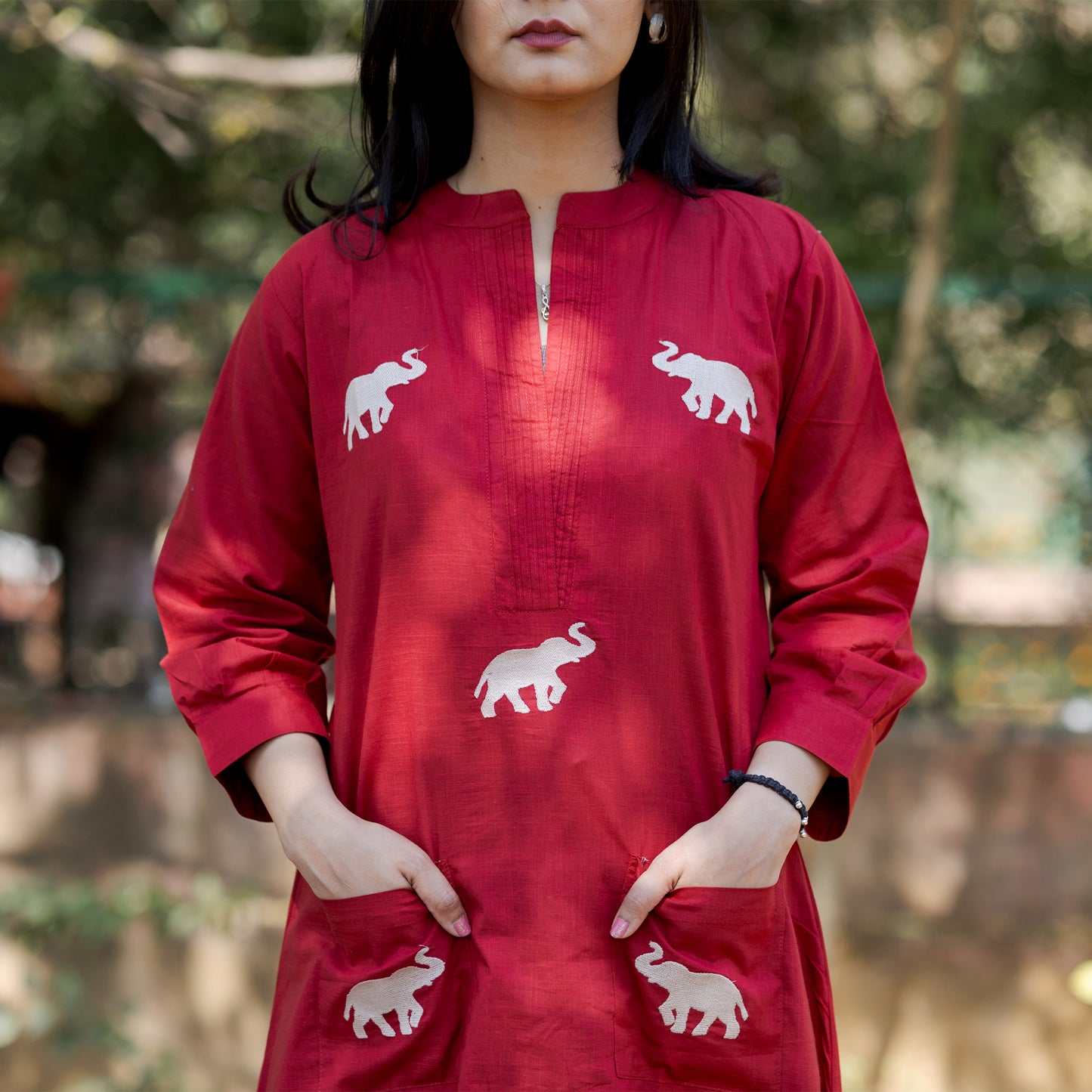 Royal Elephant Red Cotton Co-ord Set