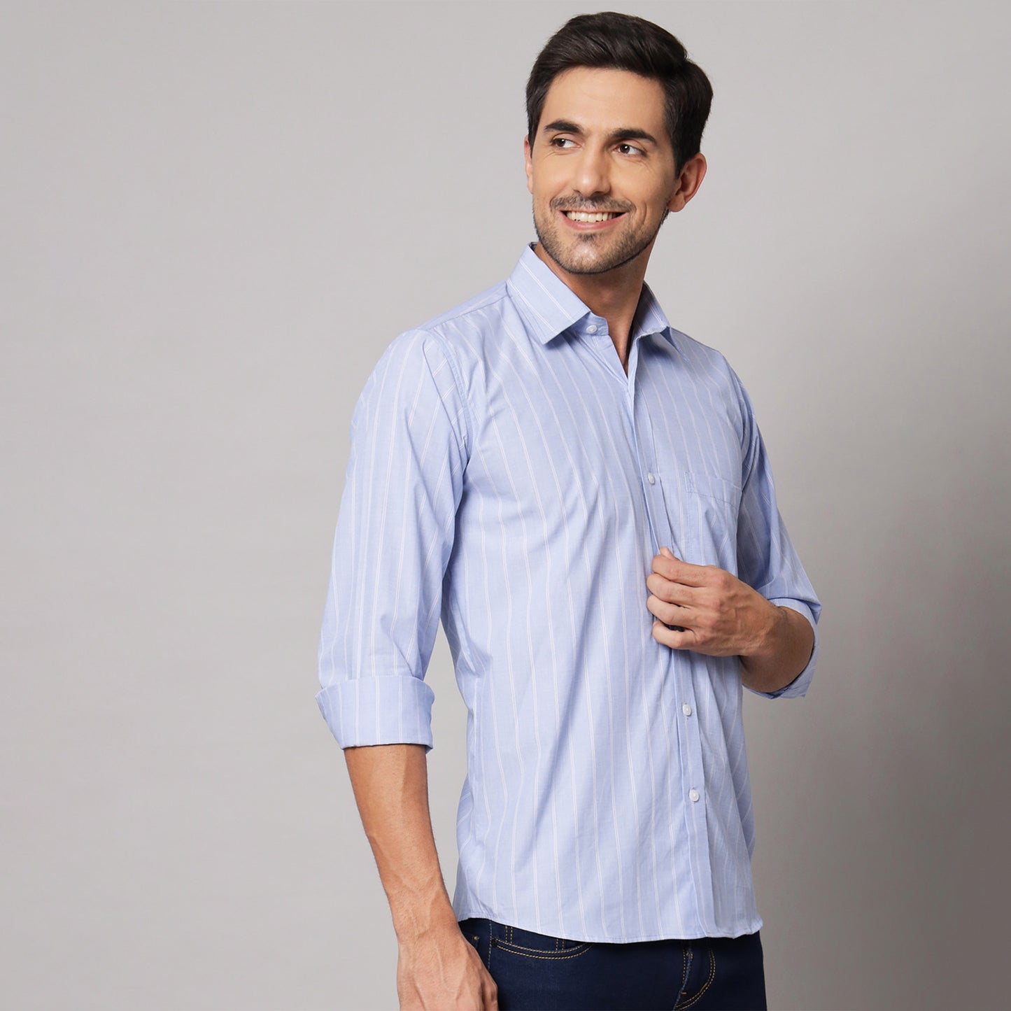 White & Blue Striped Shirt – 100% Cotton | Koash by Nidhi Collection