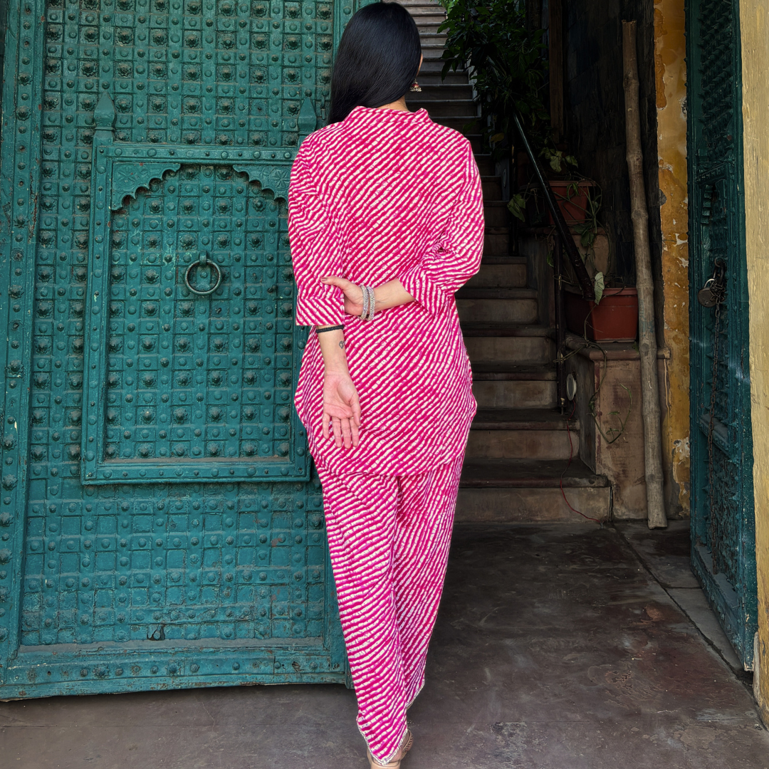 Pink Pearl Embellished Lehariya