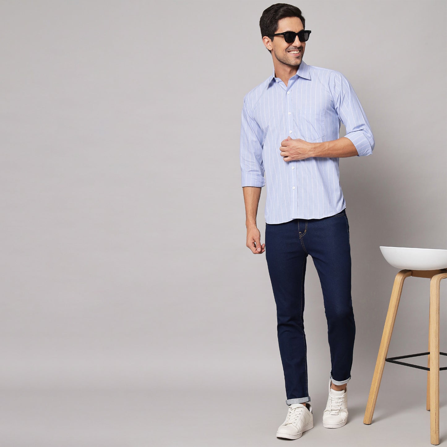 White & Blue Striped Shirt – 100% Cotton | Koash by Nidhi Collection