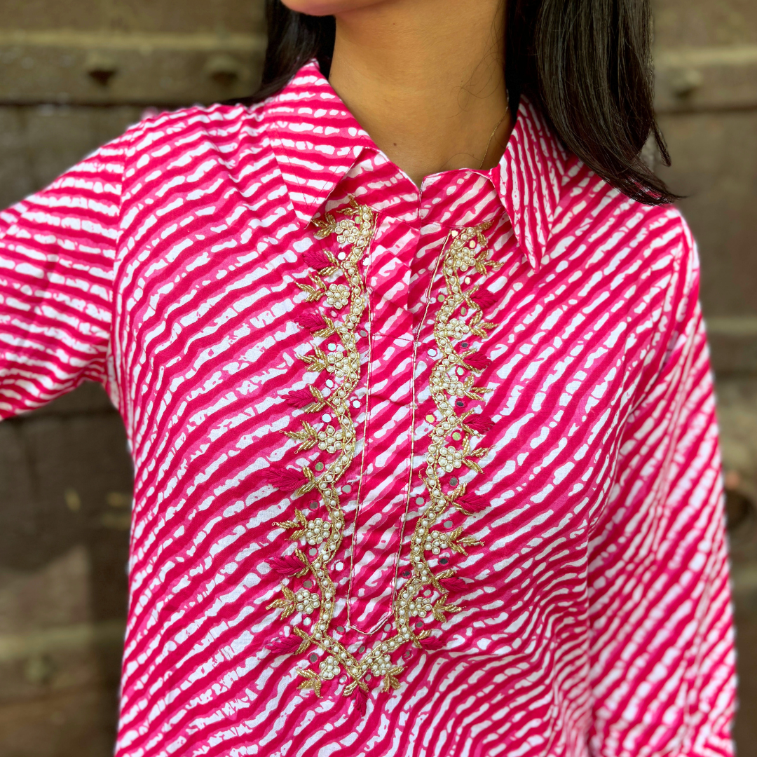 Pink Pearl Embellished Lehariya