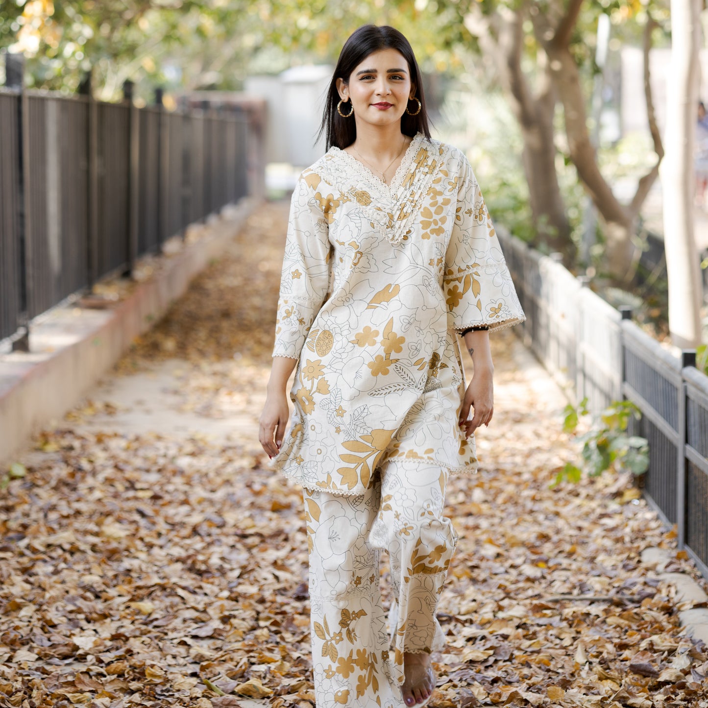 Mustard Floral Lace Co-ord Set
