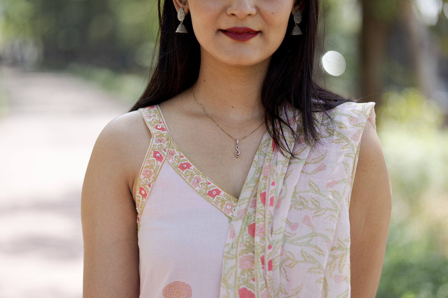 Pink Floral Kurta Set with Fishcut Bottom and Soft Mulmul Dupatta