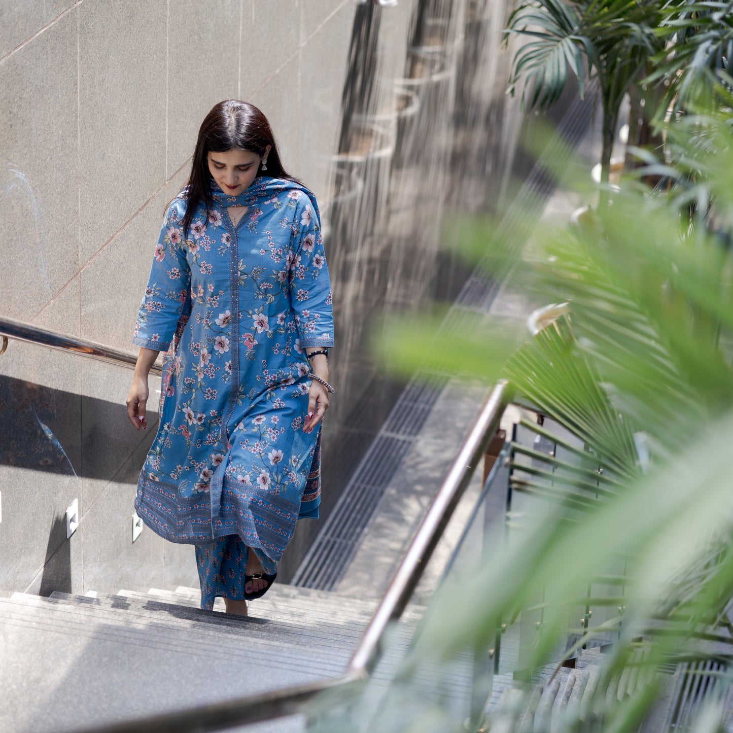 Ethnic Floral Blue Printed Suit