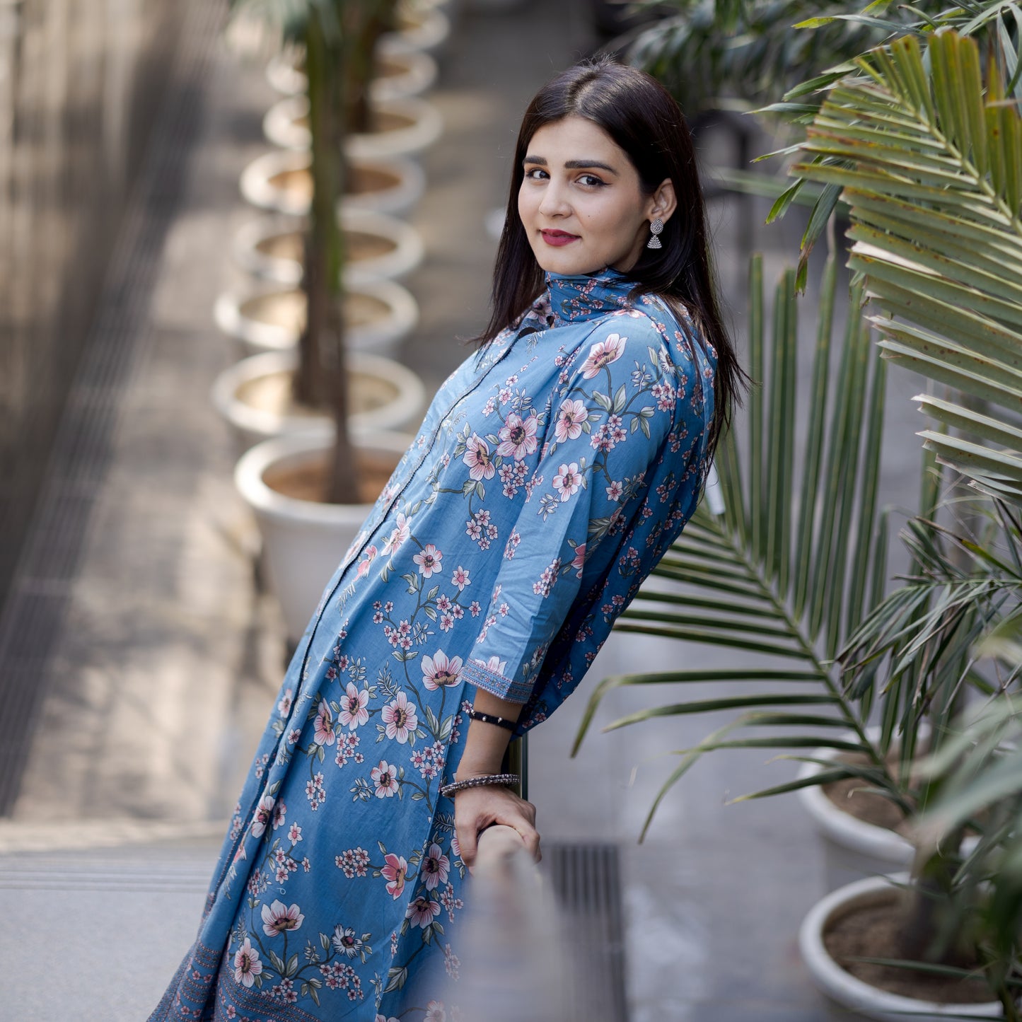 Ethnic Floral Blue Printed Suit