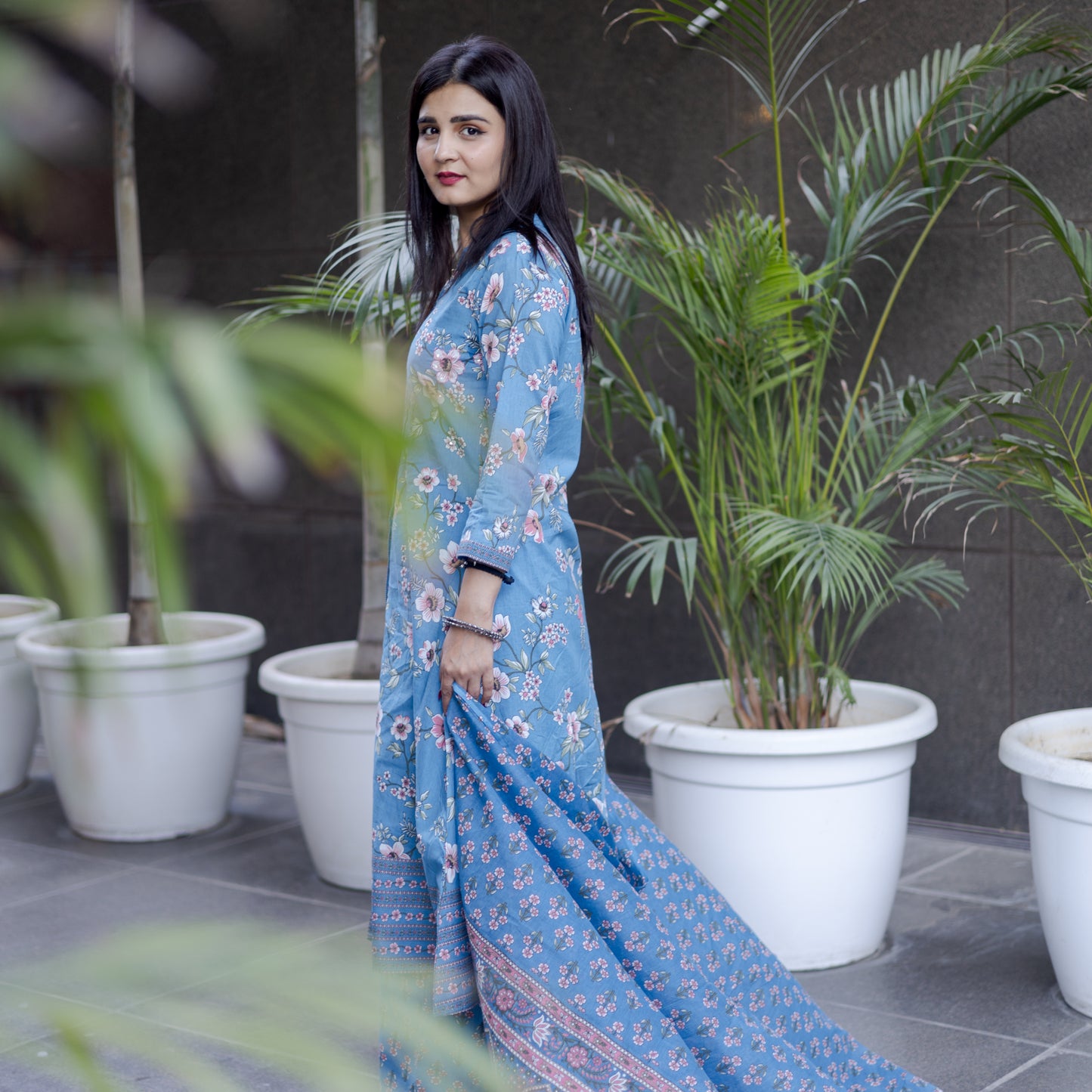 Ethnic Floral Blue Printed Suit