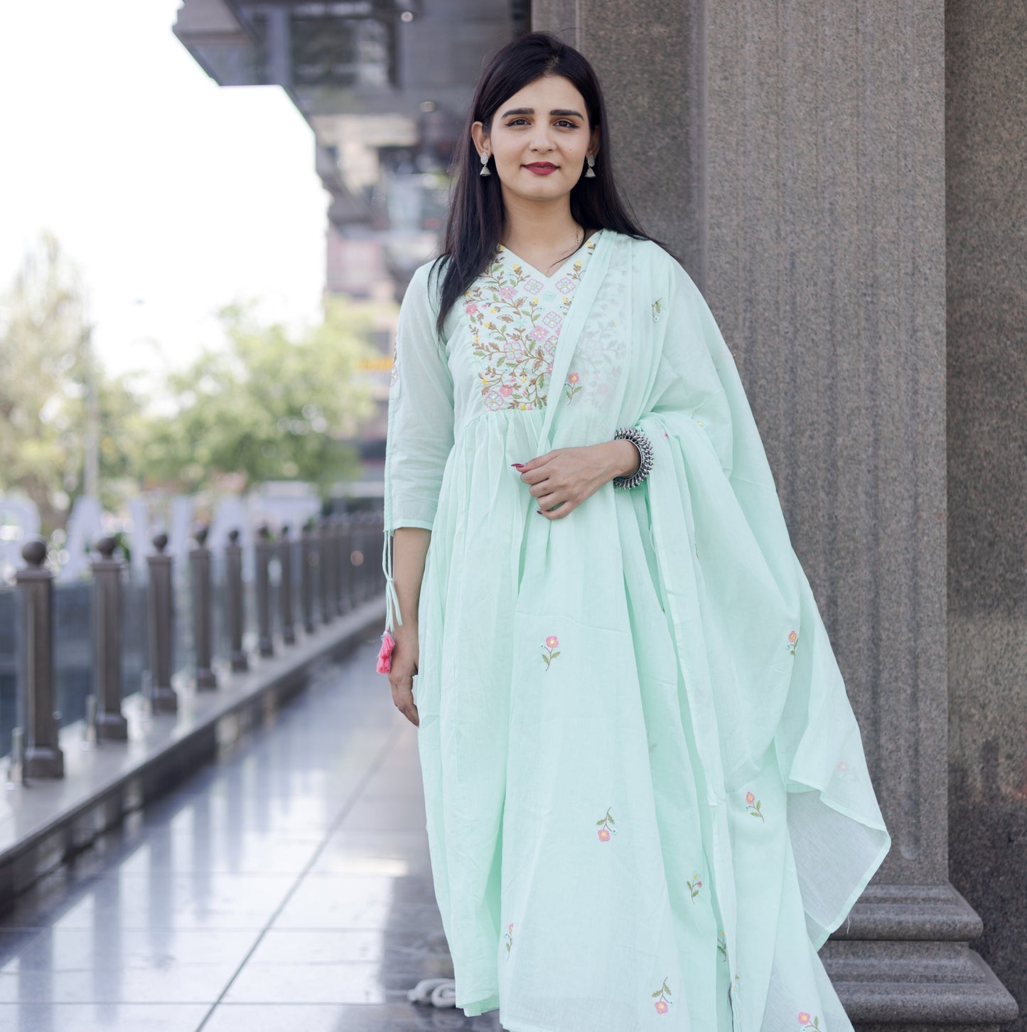 Mint Green Embroidered Anarkali Suit Set