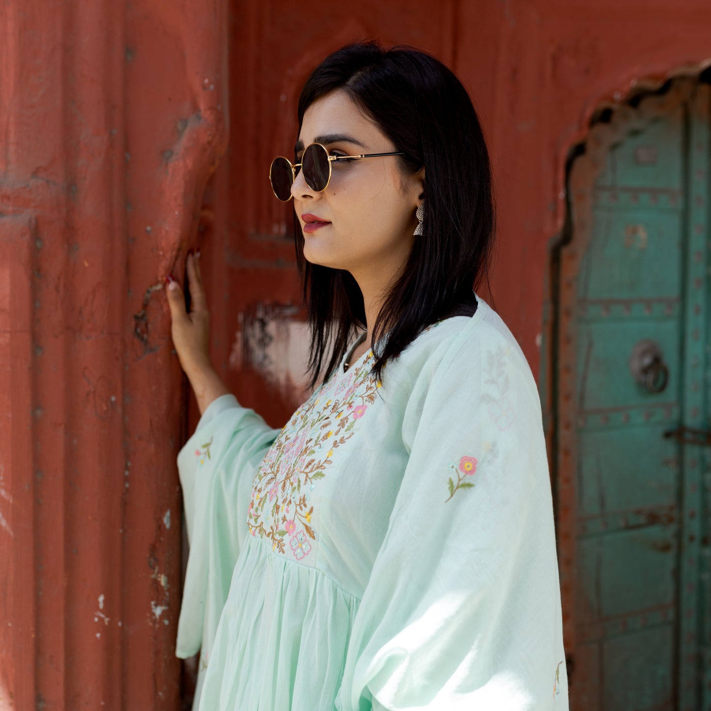 Mint Green Embroidered Anarkali Suit Set