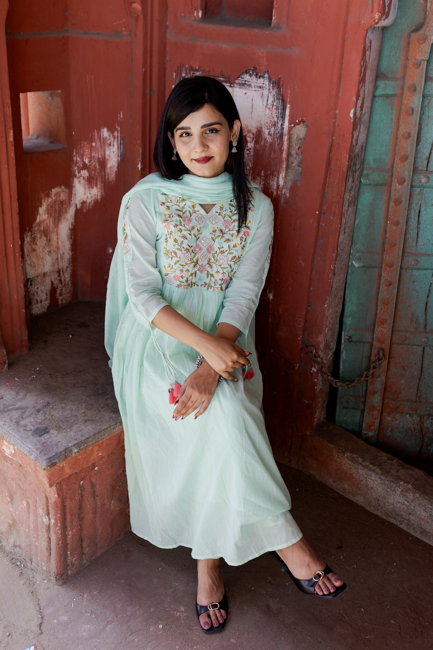 Mint Green Embroidered Anarkali Suit Set